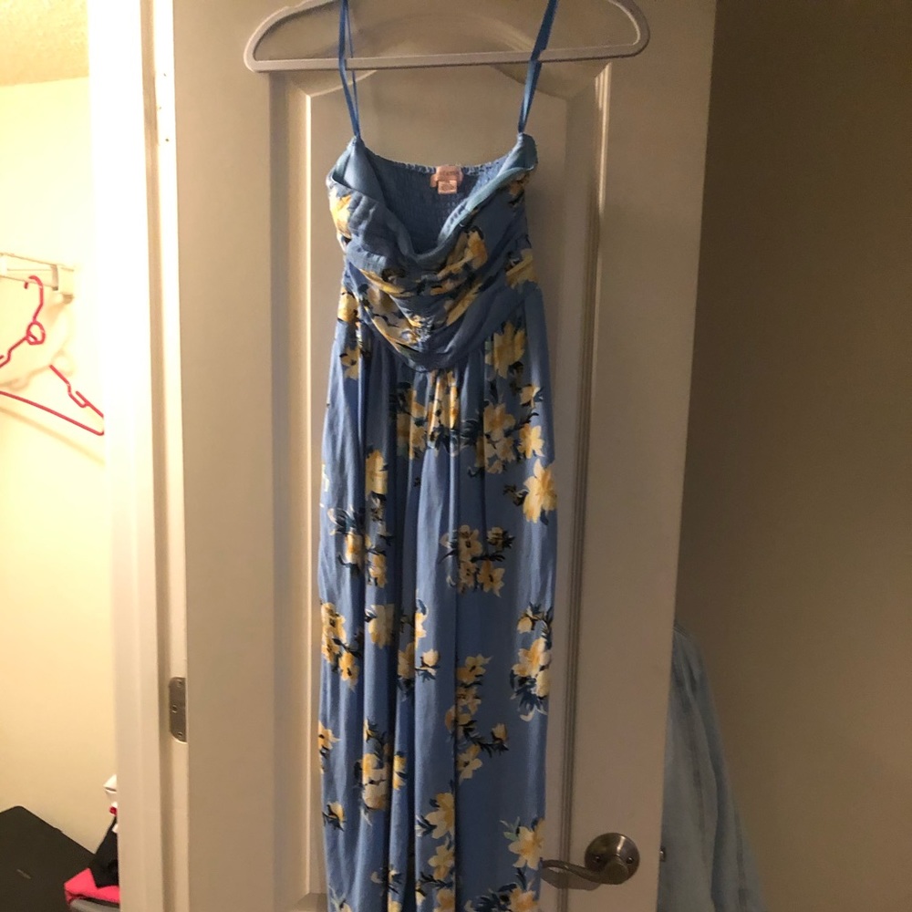 Blue Floral Strapless Jumpsuit